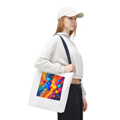Colorful Heart Burst Tote Bag — Rainbow Love All-Over Print