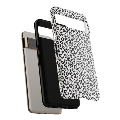 Funda para teléfono con estampado de leopardo de Google: resistente, en blanco y negro