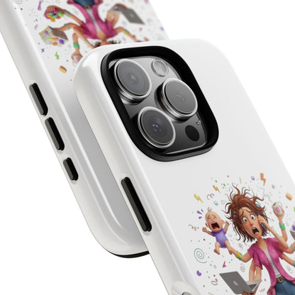 iPhone Phone Case — Hectic Mom Cartoon Design (Multitasking Mother, Kids & Chaos)