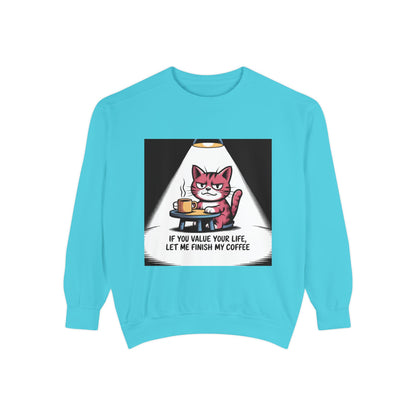 Lustiges Katzen-Sweatshirt – „Wenn dir dein Leben lieb ist, lass mich meinen Kaffee austrinken“ – Kuscheliger Pullover mit Grafikprint