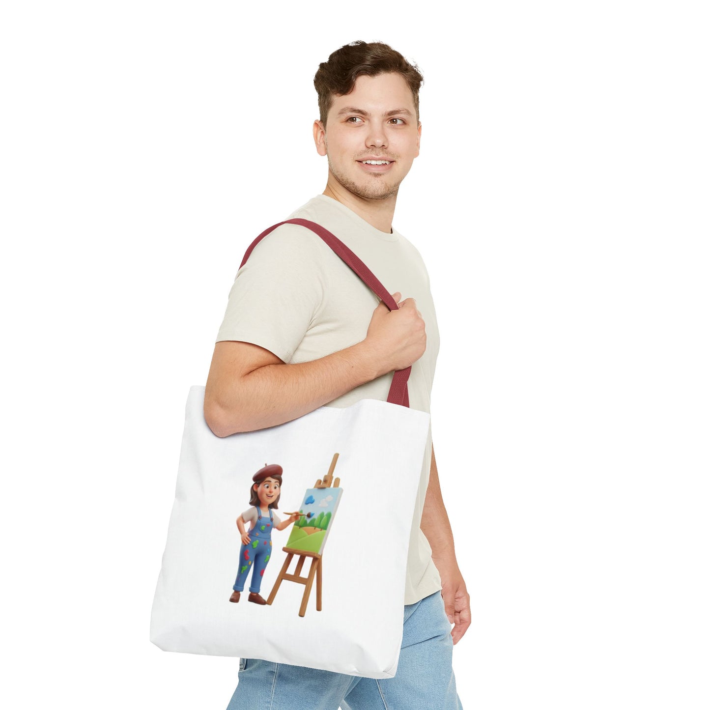 Artist Tote Bag — Painter with Easel Illustrated AOP Tote