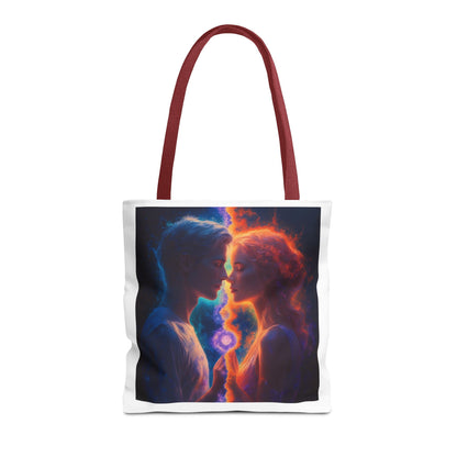 Cosmic Lovers Tote Bag — Flame & Ice Couple Art AOP