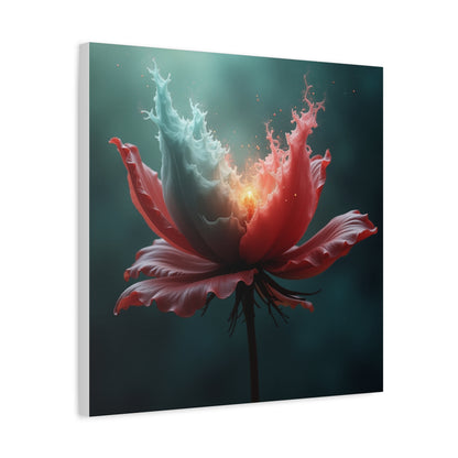 Surreal Bloom Canvas Art — Fiery Red & Teal Flower Matte Stretched Print