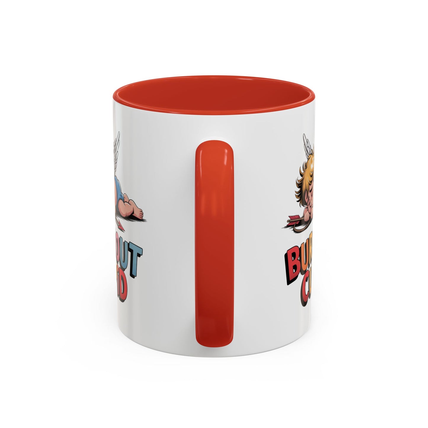 Burnout Cupid Coffee Mug — Cute Tired Cupid Accent Mug (11/15 oz)