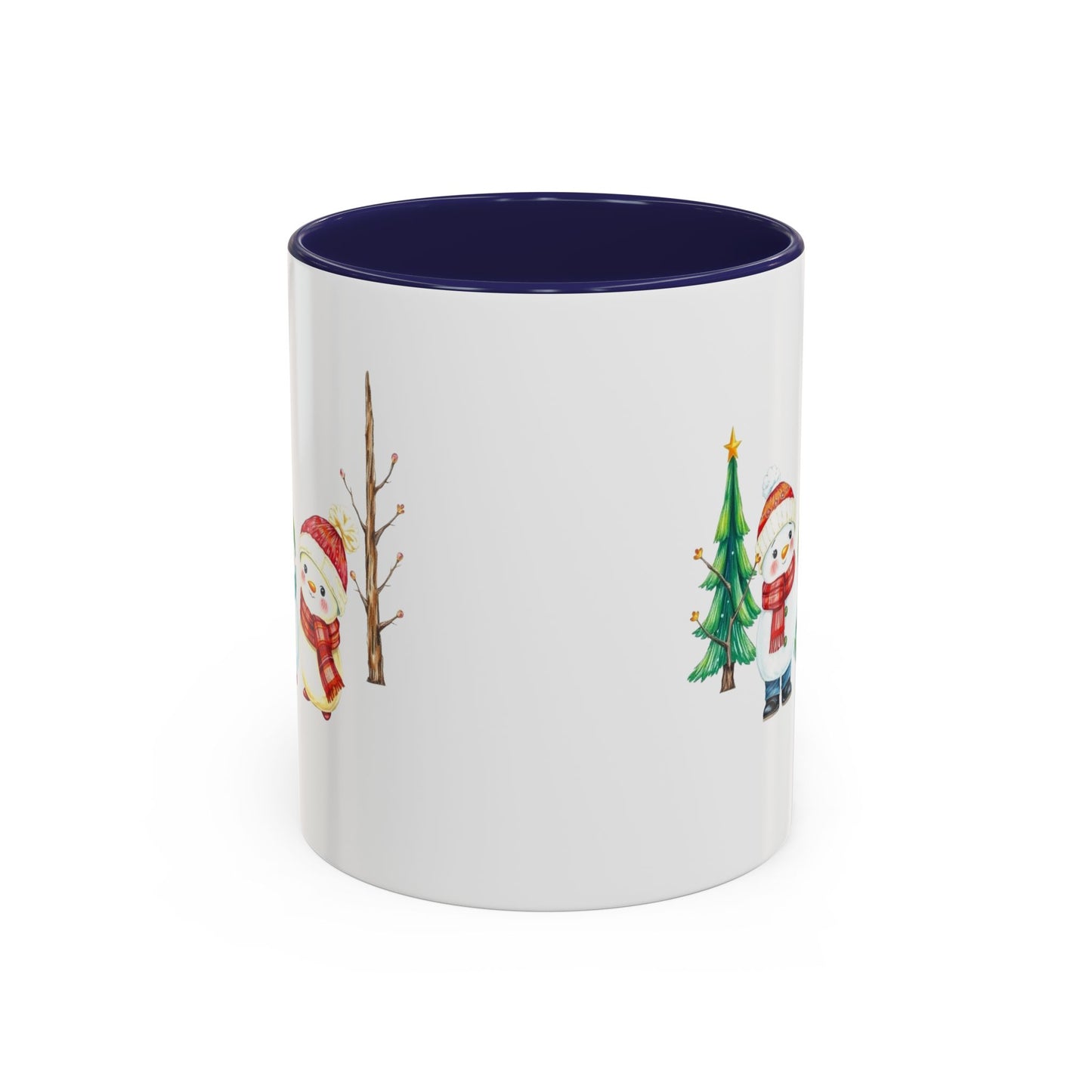Christmas Snowman Mug — Cute Holiday Coffee Cup with Festive Tree & Snowmen (11/15oz)