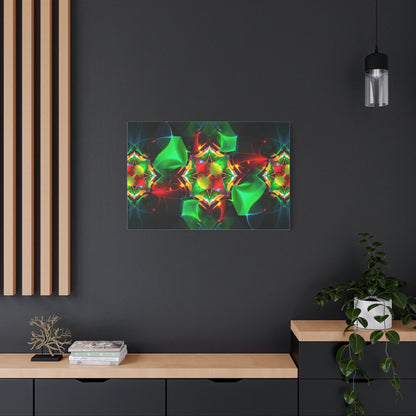 Kaleidoscope Abstract Matte Canvas Wall Art — Vibrant Green & Red Stretched Print