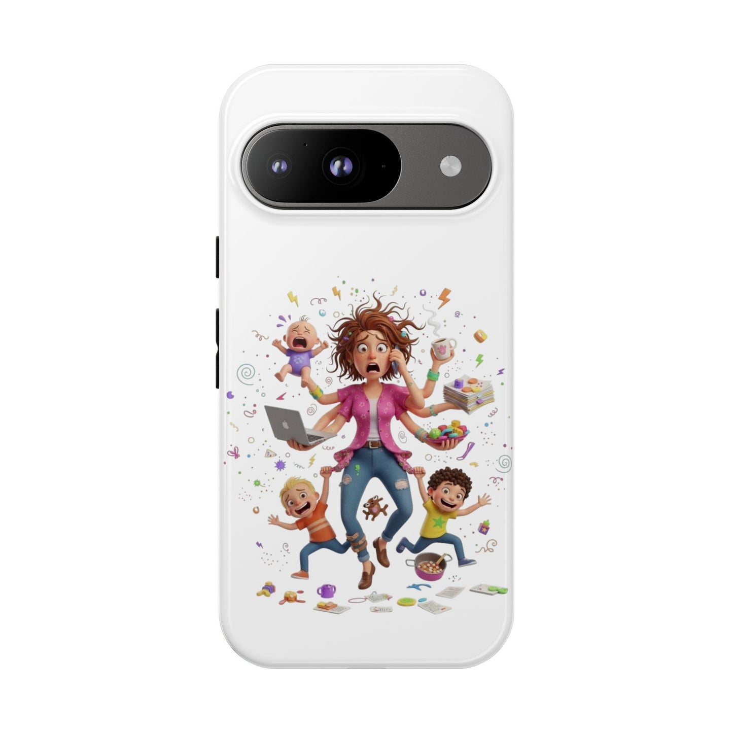 Funda para Google Phone - Diseño de caricatura de mamá frenética (Vida de mamá caótica y divertida)