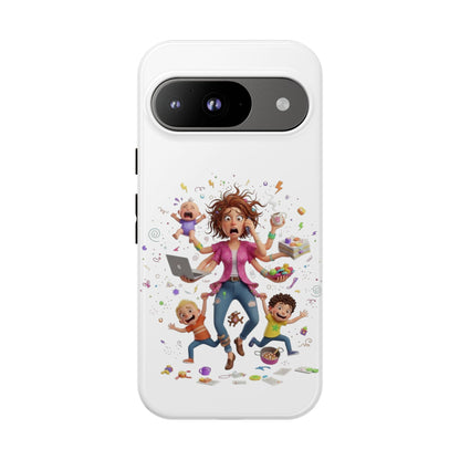 Funda para Google Phone - Diseño de caricatura de mamá frenética (Vida de mamá caótica y divertida)