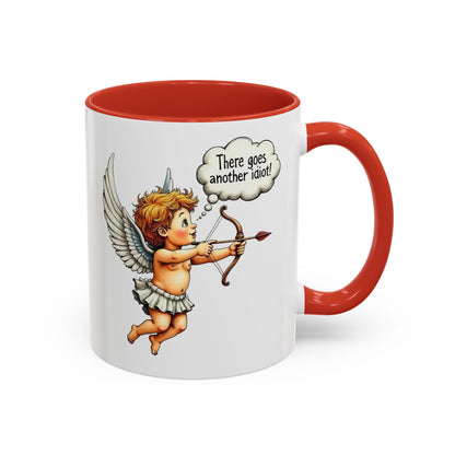 Cupid Coffee Mug — Vintage Cherub Saying "There goes another idiot!" Accent Mug