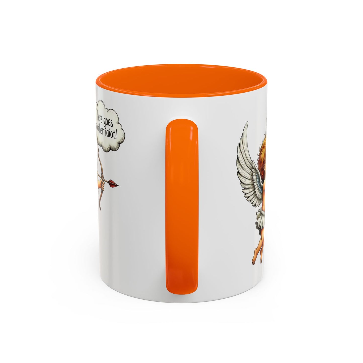 Cupid Coffee Mug — Vintage Cherub Saying "There goes another idiot!" Accent Mug