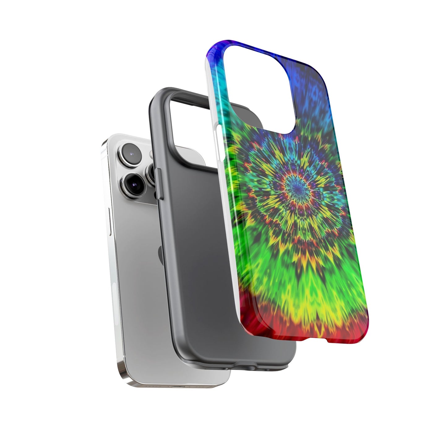 Funda resistente para teléfono con diseño de mandala psicodélico: protección vibrante con efecto tie-dye