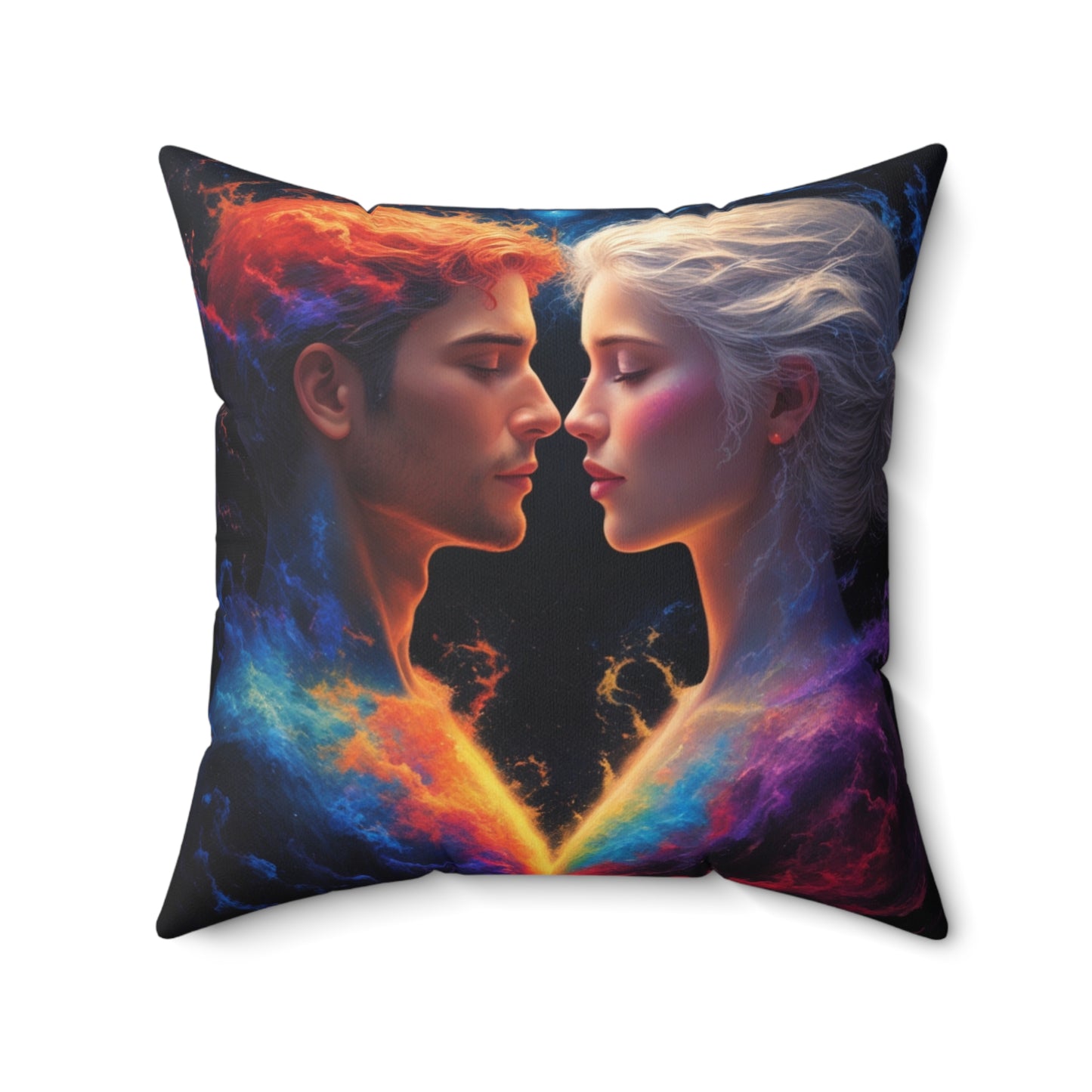 Cosmic Lovers Decorative Pillow — Romantic Couple Heart Art Throw Pillow