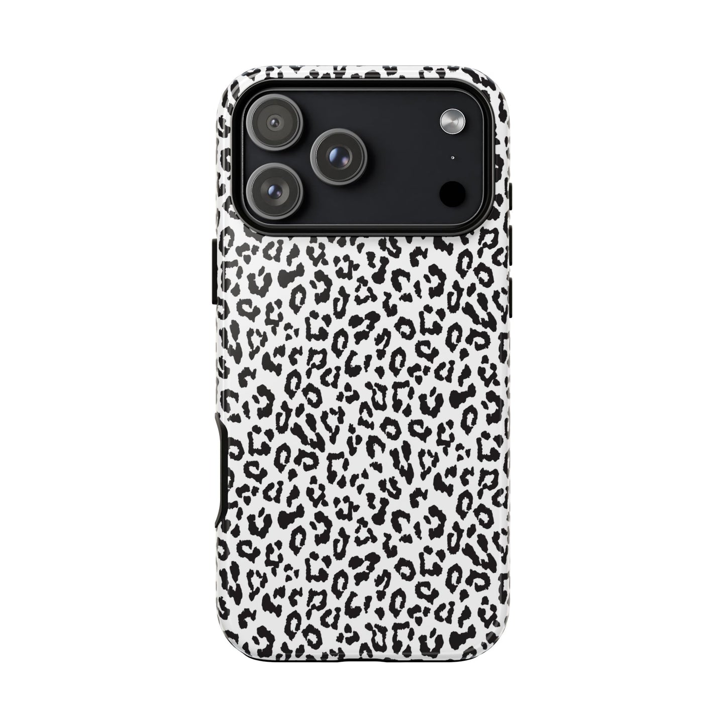iPhone Leopard Print Tough Phone Case - Black & White Protective Cover