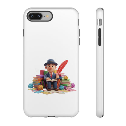 iPhone Phone Case — Cute Writer Sitting on Books with Feather Pen