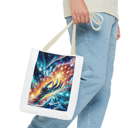 Cosmic Hands Tote Bag — Vibrant Galaxy Art Tote for Everyday, Beach & Gifts