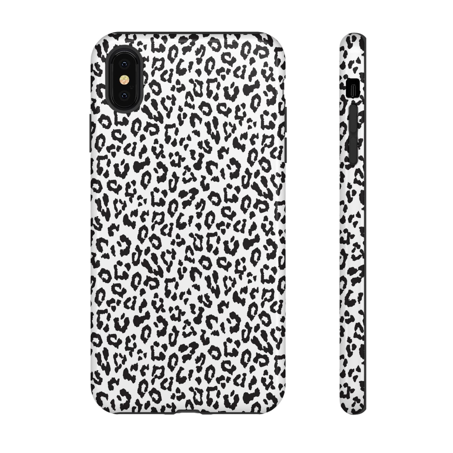 iPhone Leopard Print Tough Phone Case - Black & White Protective Cover