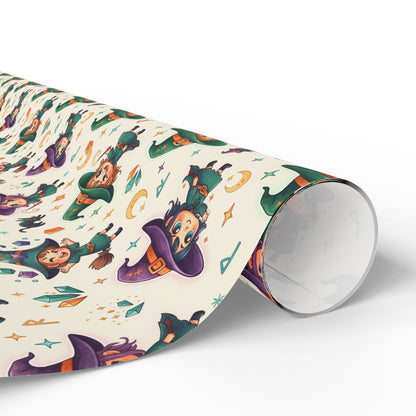 Papel para envolver regalos: bonito papel con estampado de brujas de Halloween para niños y regalos de fiesta.