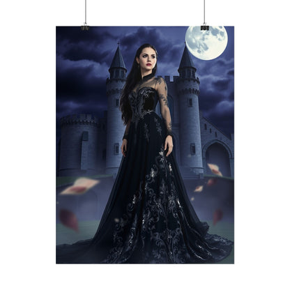 Gothic Moonlit Castle Poster — Dark Fantasy Woman Wall Art