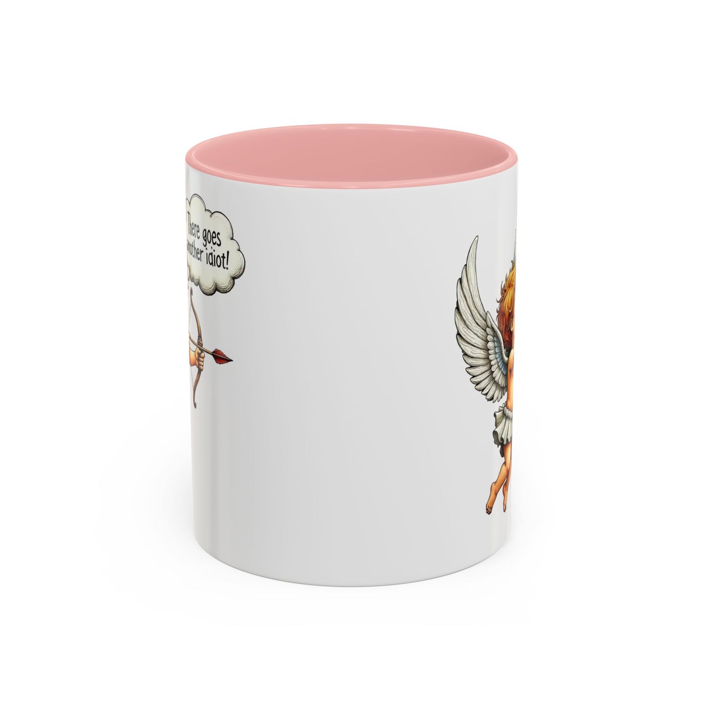 Cupid Coffee Mug — Vintage Cherub Saying "There goes another idiot!" Accent Mug