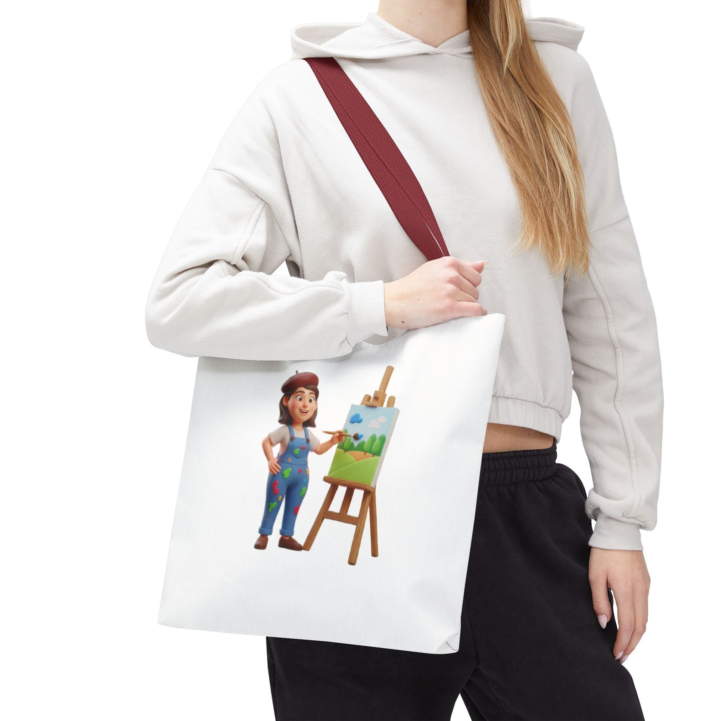 Artist Tote Bag — Painter with Easel Illustrated AOP Tote