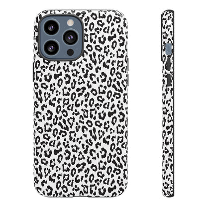 iPhone Leopard Print Tough Phone Case - Black & White Protective Cover