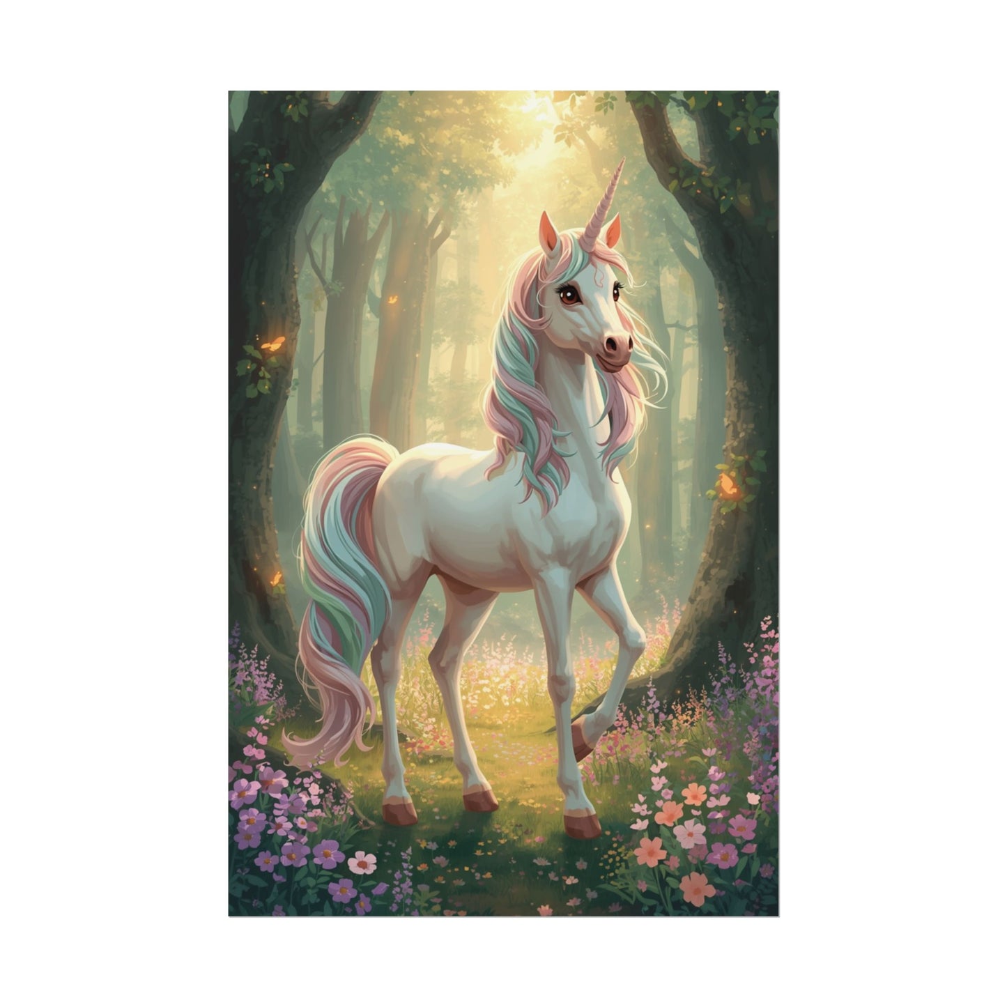 Unicorn Forest Poster — Magical Pastel Unicorn Wall Art