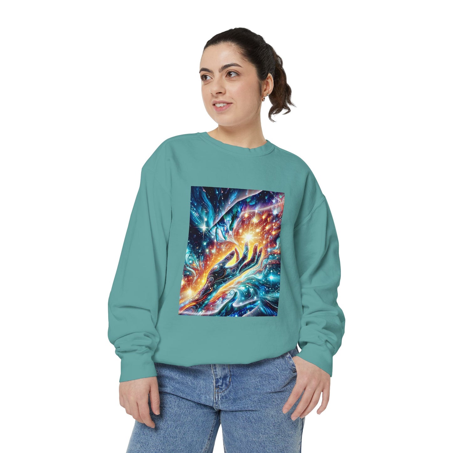 Galaxy Touch Sweatshirt — Cosmic Hands Astral Art Crewneck