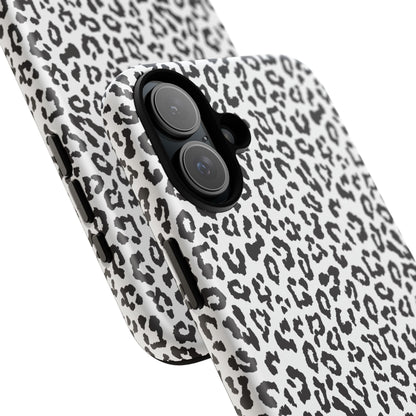 iPhone Leopard Print Tough Phone Case - Black & White Protective Cover