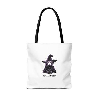 Witch Illustration Tote Bag — "Yes, I Am a Witch" Halloween Canvas Tote