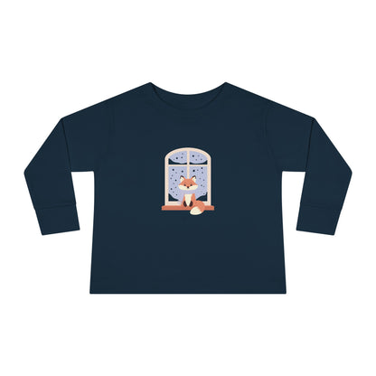 Toddler Long Sleeve Tee — Cozy Fox by Window Winter Sleepy Nursery Shirt