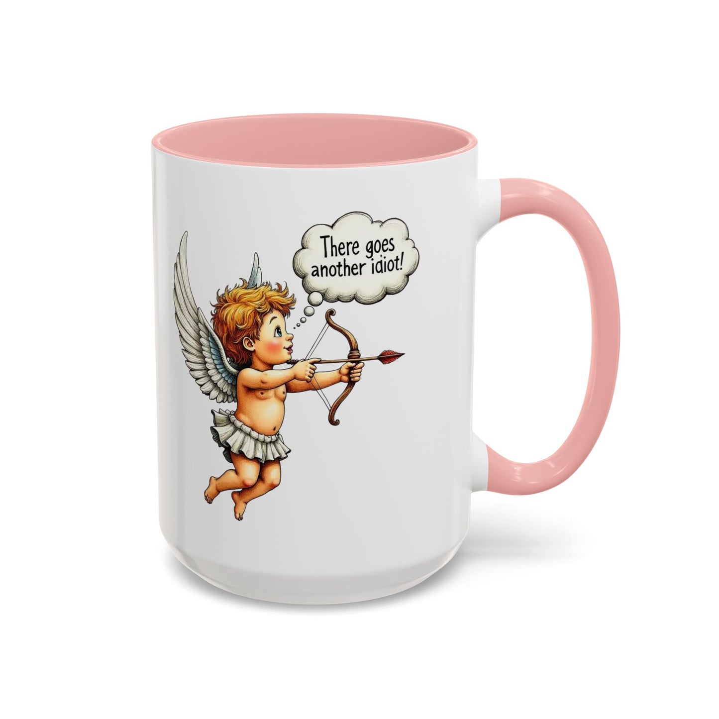 Cupid Coffee Mug — Vintage Cherub Saying "There goes another idiot!" Accent Mug