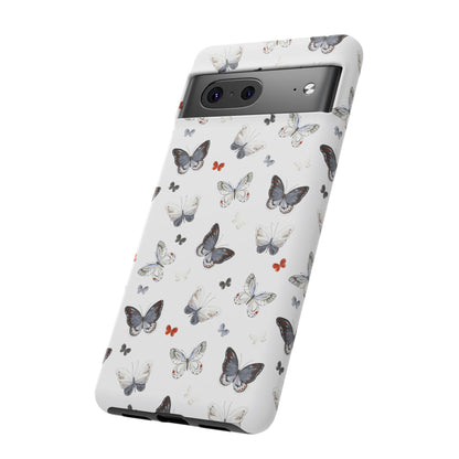 Google Butterfly Pattern Tough Phone Case — White Floral Protective Cover