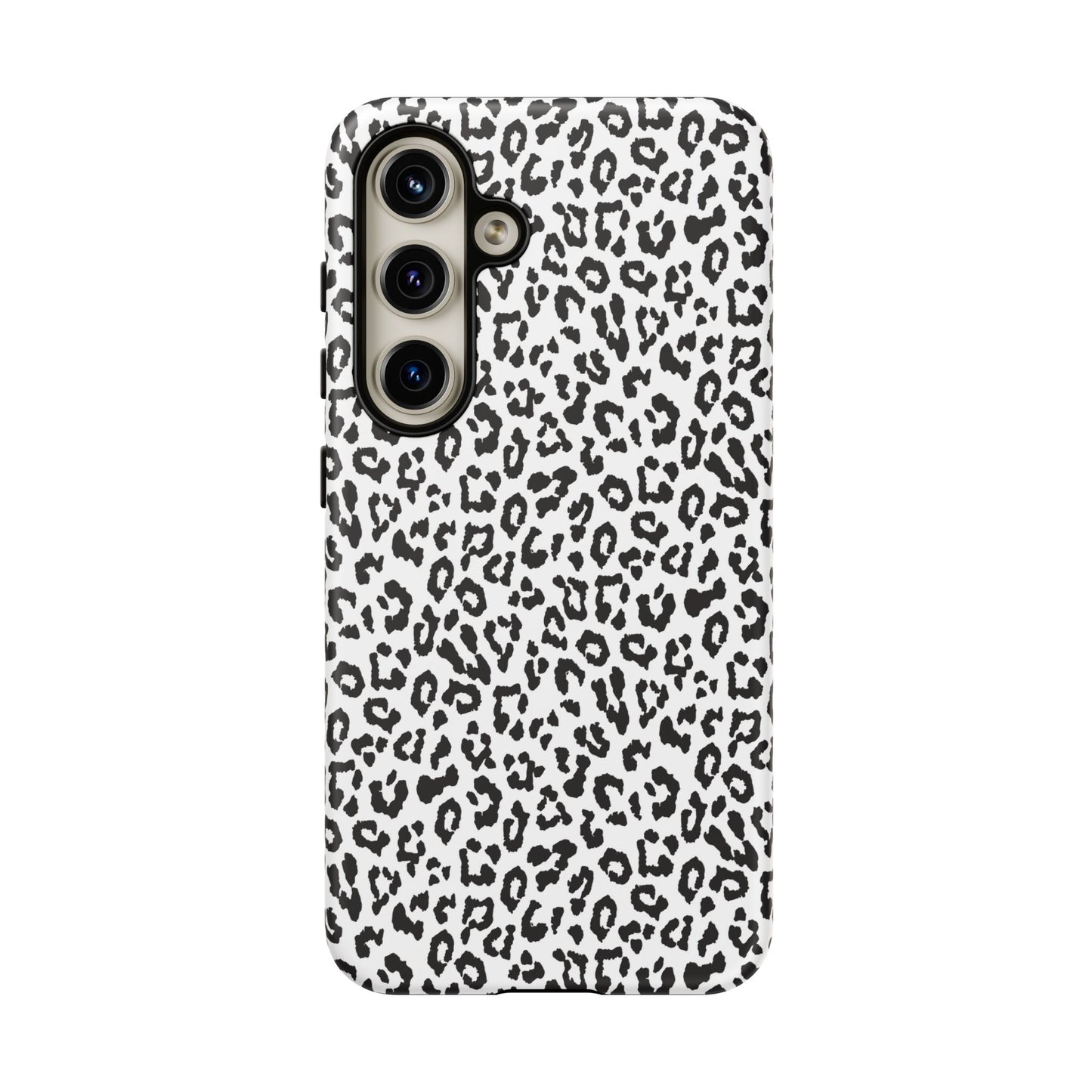 Samsung Leopard Print Tough Phone Case – Black & White Animal Pattern Protective Cover