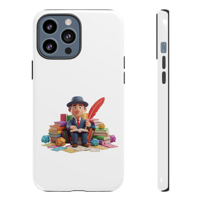 iPhone Phone Case — Cute Writer Sitting on Books with Feather Pen