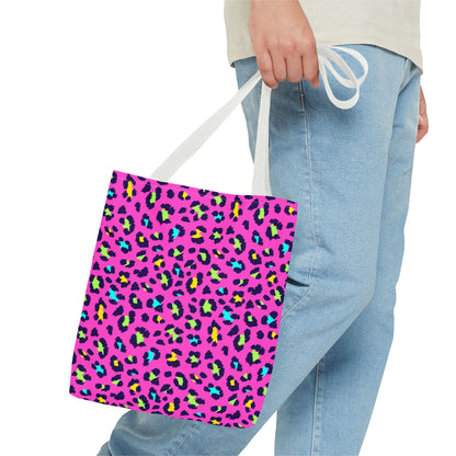 Pink Neon Leopard Print Tote Bag — Bold Animal Print Shopper