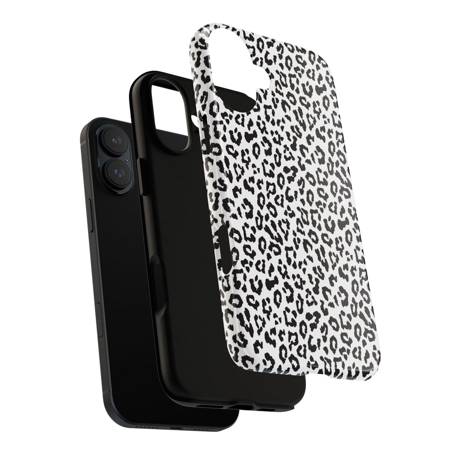 iPhone Leopard Print Tough Phone Case - Black & White Protective Cover