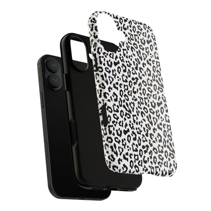 iPhone Leopard Print Tough Phone Case - Black & White Protective Cover