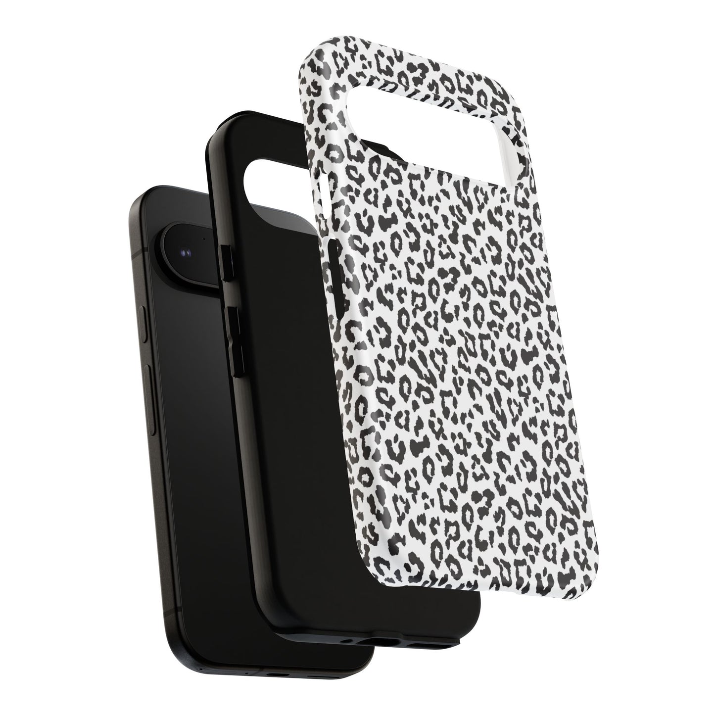 Funda para teléfono con estampado de leopardo de Google: resistente, en blanco y negro