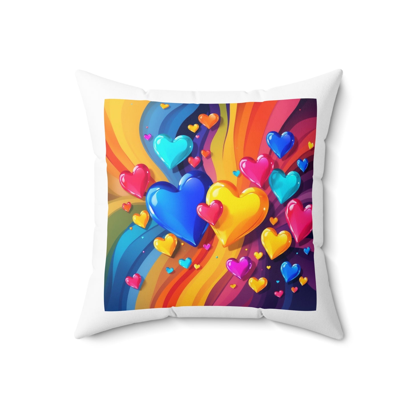 Colorful Heart Pattern Pillow – Vibrant Rainbow Love Decorative Cushion