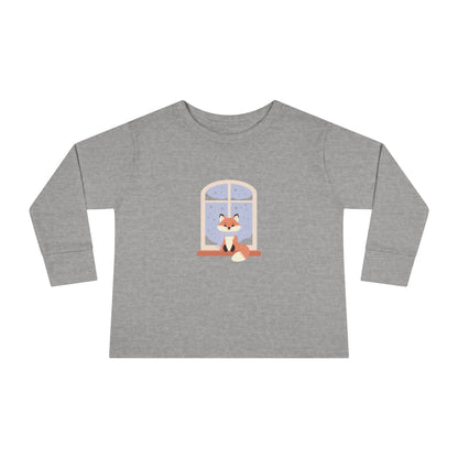 Toddler Long Sleeve Tee — Cozy Fox by Window Winter Sleepy Nursery Shirt