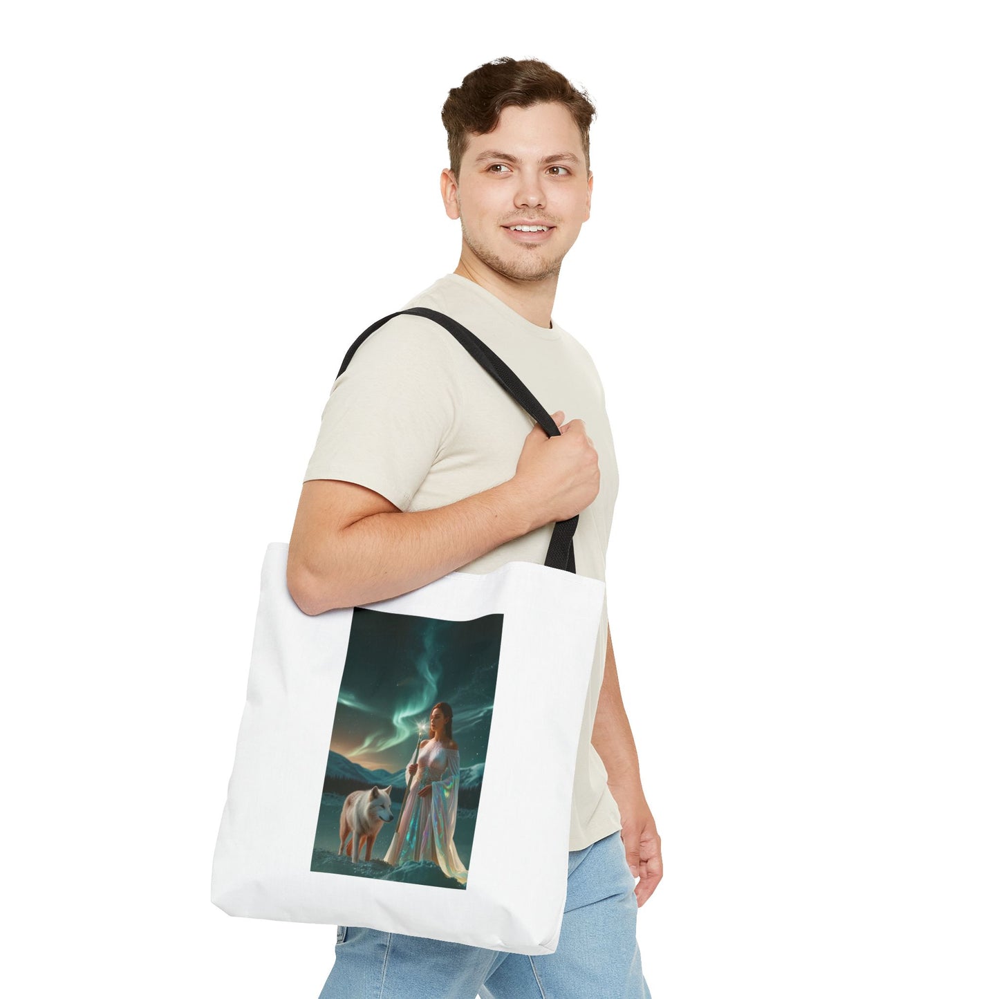 Tragetasche – Mystische Frau mit Wolf Aurora Art Tote