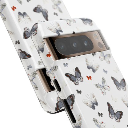 Google Butterfly Pattern Tough Phone Case — White Floral Protective Cover