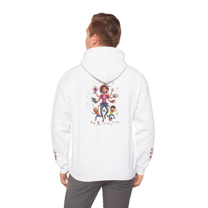 Hoodie – Pullover mit verspielter Illustration von Mutter und Kindern: „Super Mama“