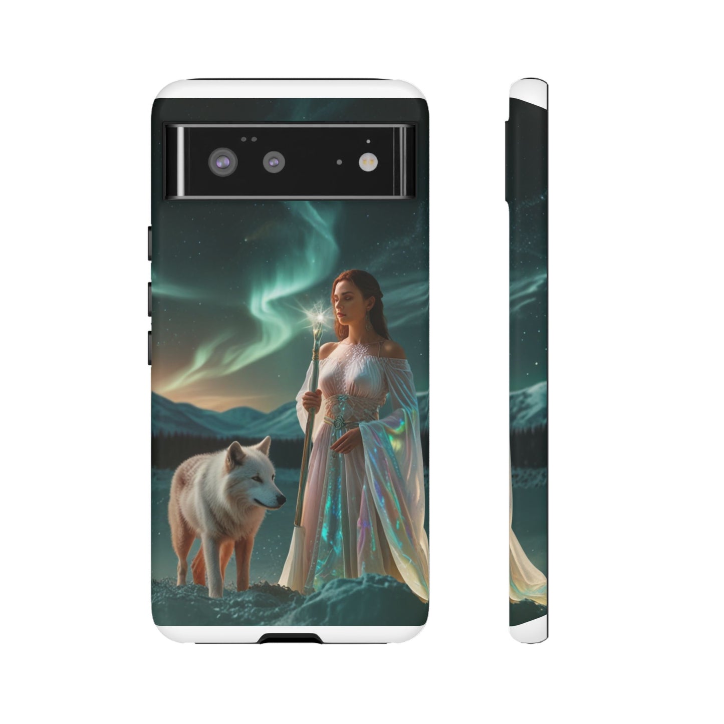 Funda para teléfono Google Aurora Guardian: armadura de fantasía de mujer y lobo