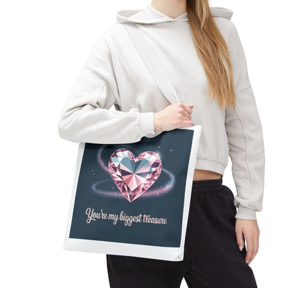 Heart Gem Tote Bag — "You're My Biggest Treasure" Romantic Gemstone Tote