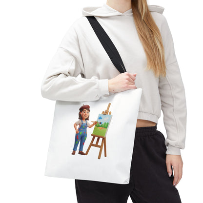 Artist Tote Bag — Painter with Easel Illustrated AOP Tote