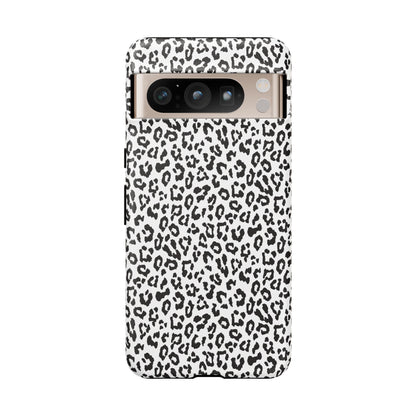 Funda para teléfono con estampado de leopardo de Google: resistente, en blanco y negro