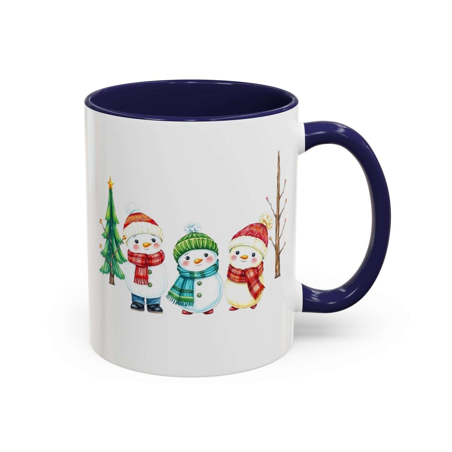 Christmas Snowman Mug — Cute Holiday Coffee Cup with Festive Tree & Snowmen (11/15oz)