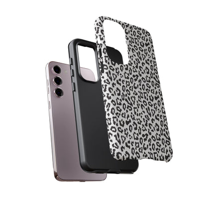 Samsung Leopard Print Tough Phone Case – Black & White Animal Pattern Protective Cover