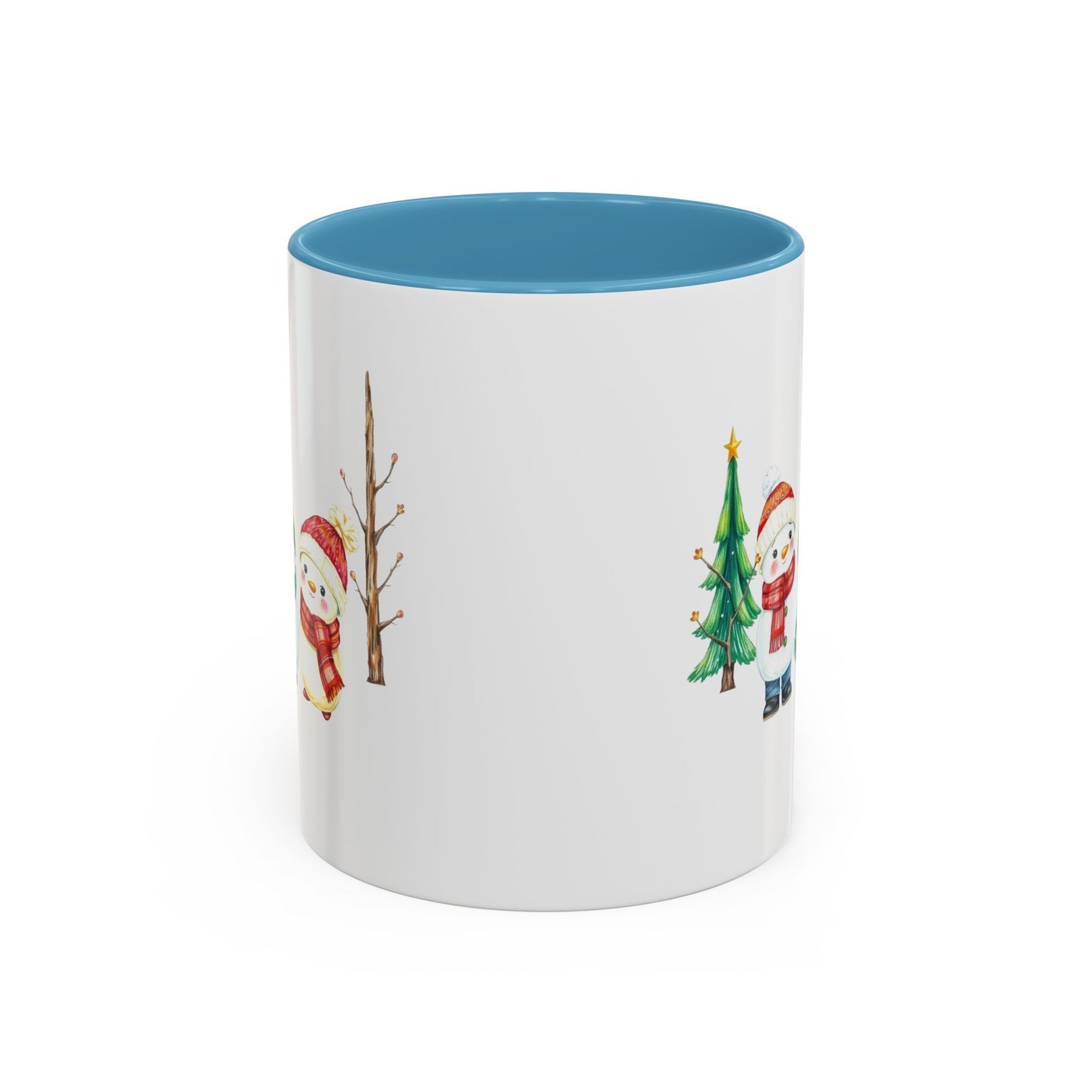 Christmas Snowman Mug — Cute Holiday Coffee Cup with Festive Tree & Snowmen (11/15oz)
